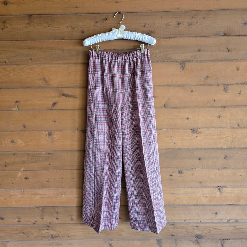 Vintage Pantsuit Set Trouser Button Down Long Sleeve Top Plaid Leisure Suit L - Picture 2 of 9